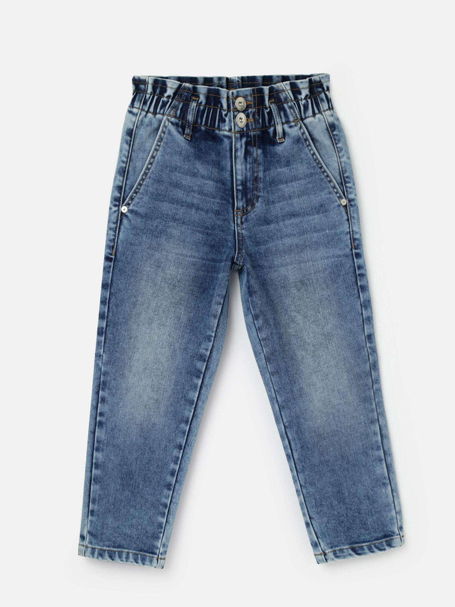 girls solid paperbag jeans