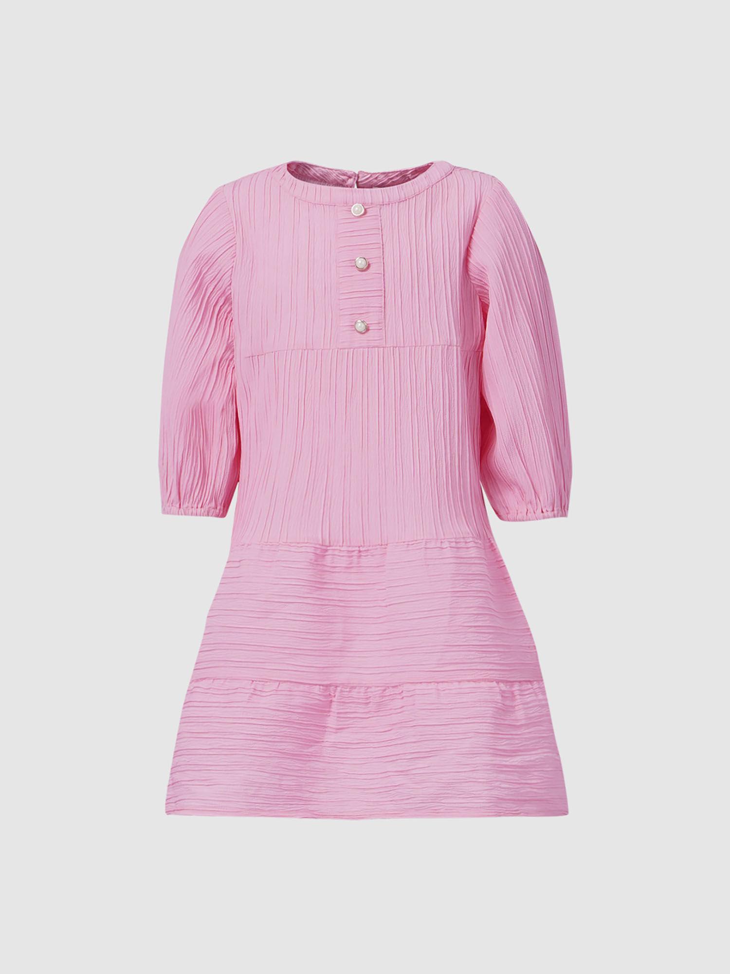 girls solid-plain pink dress
