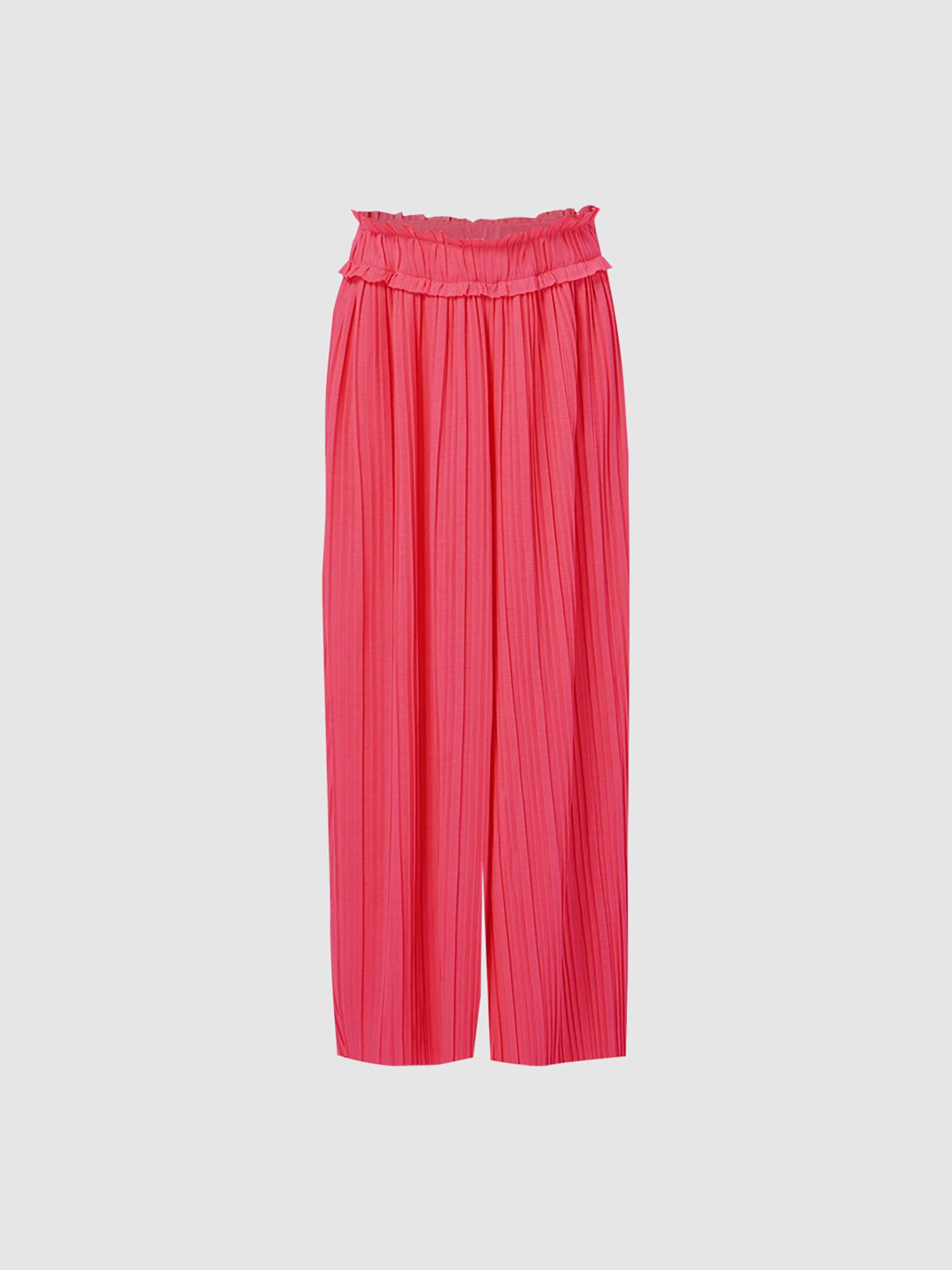 girls solid-plain pink trousers