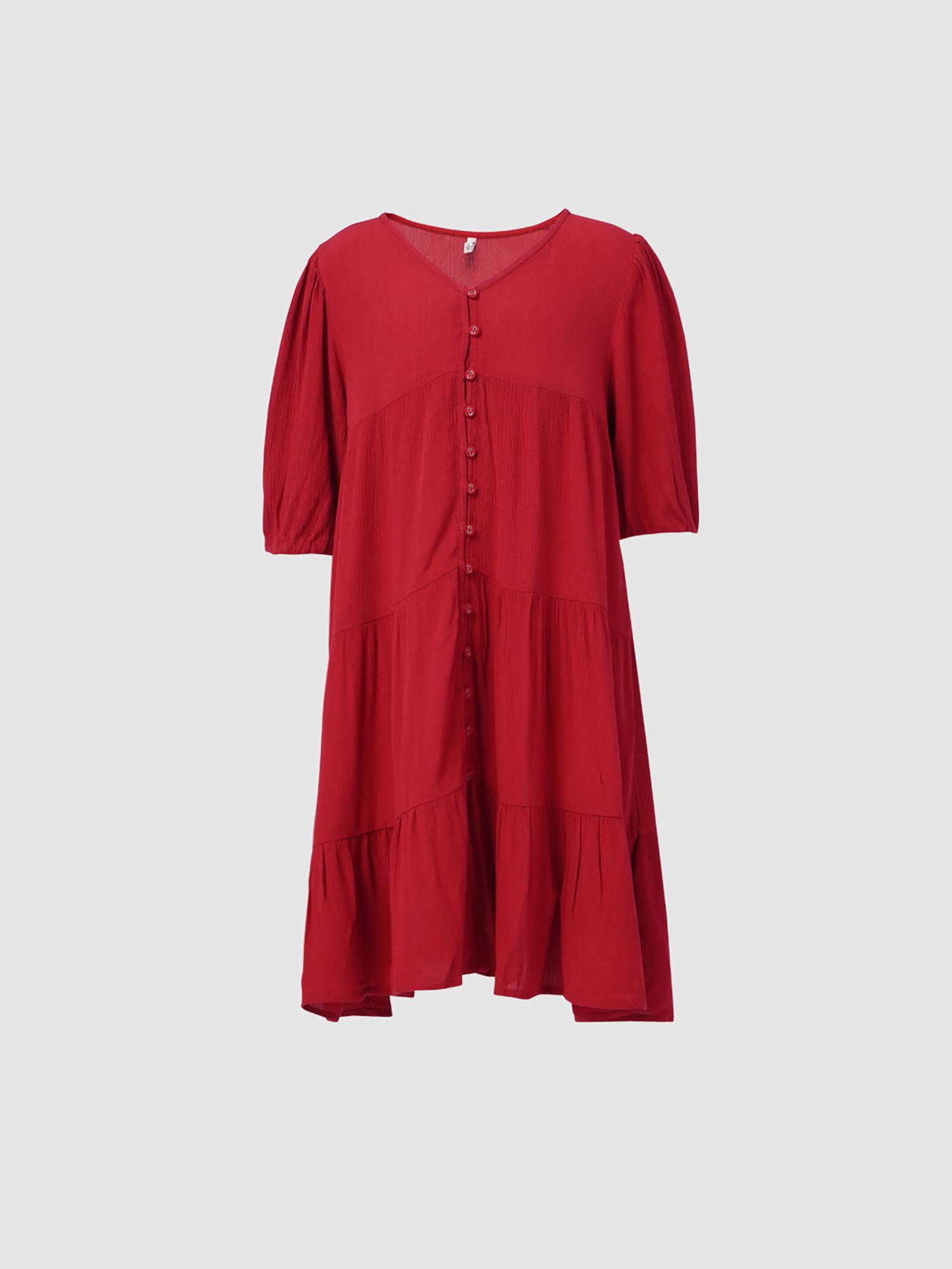 girls solid-plain red dress