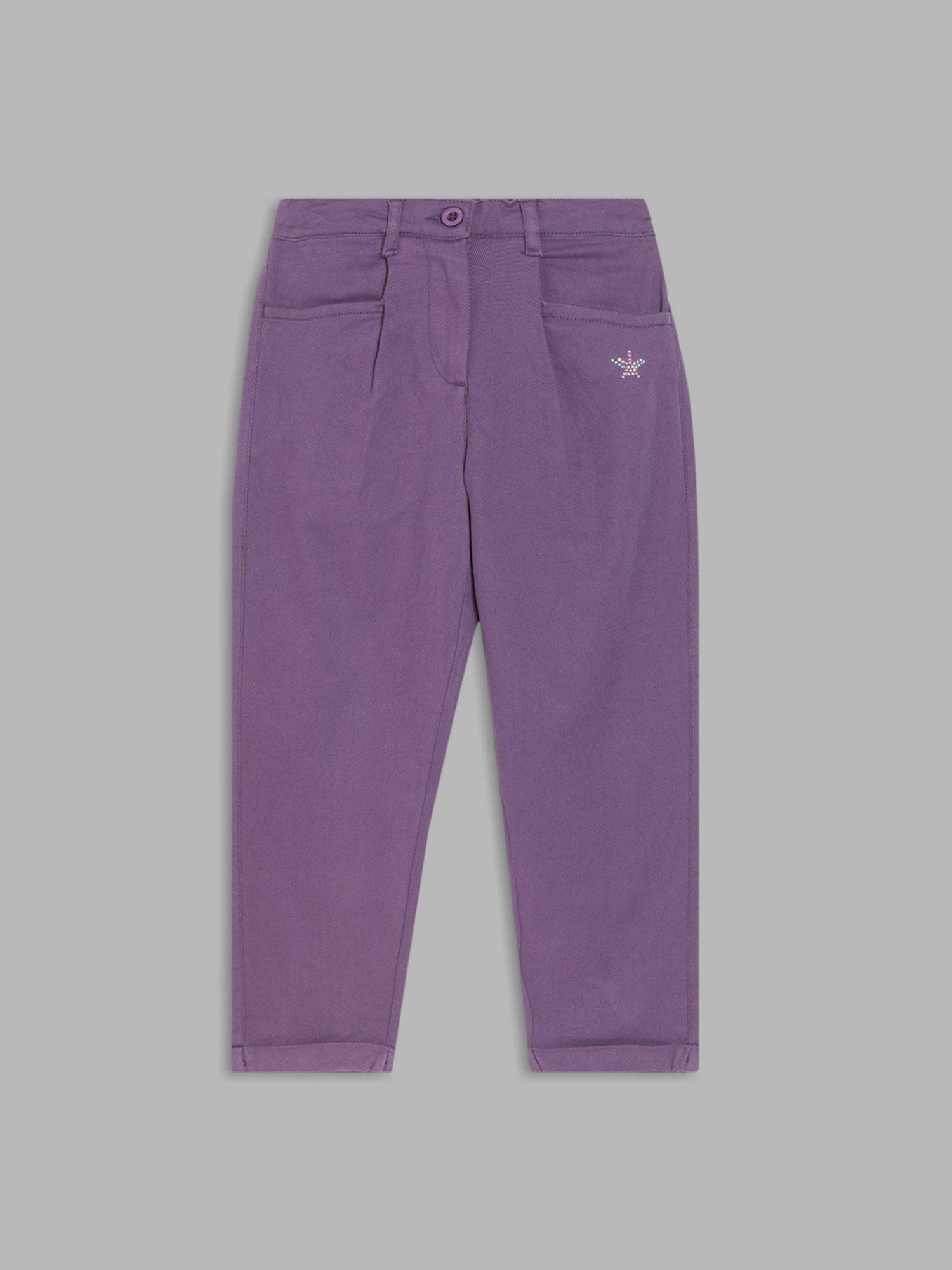 girls solid purple trousers
