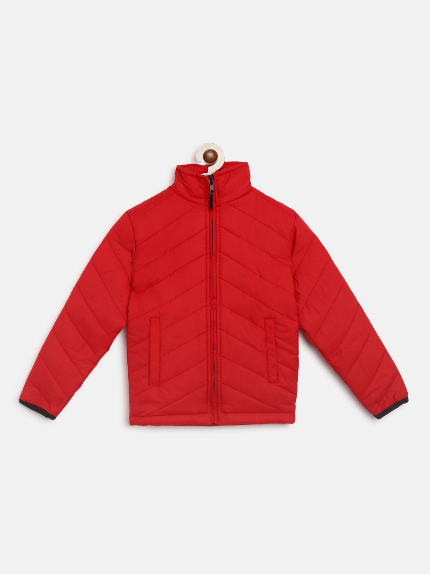 girls solid stylish casual bomber jackets-red