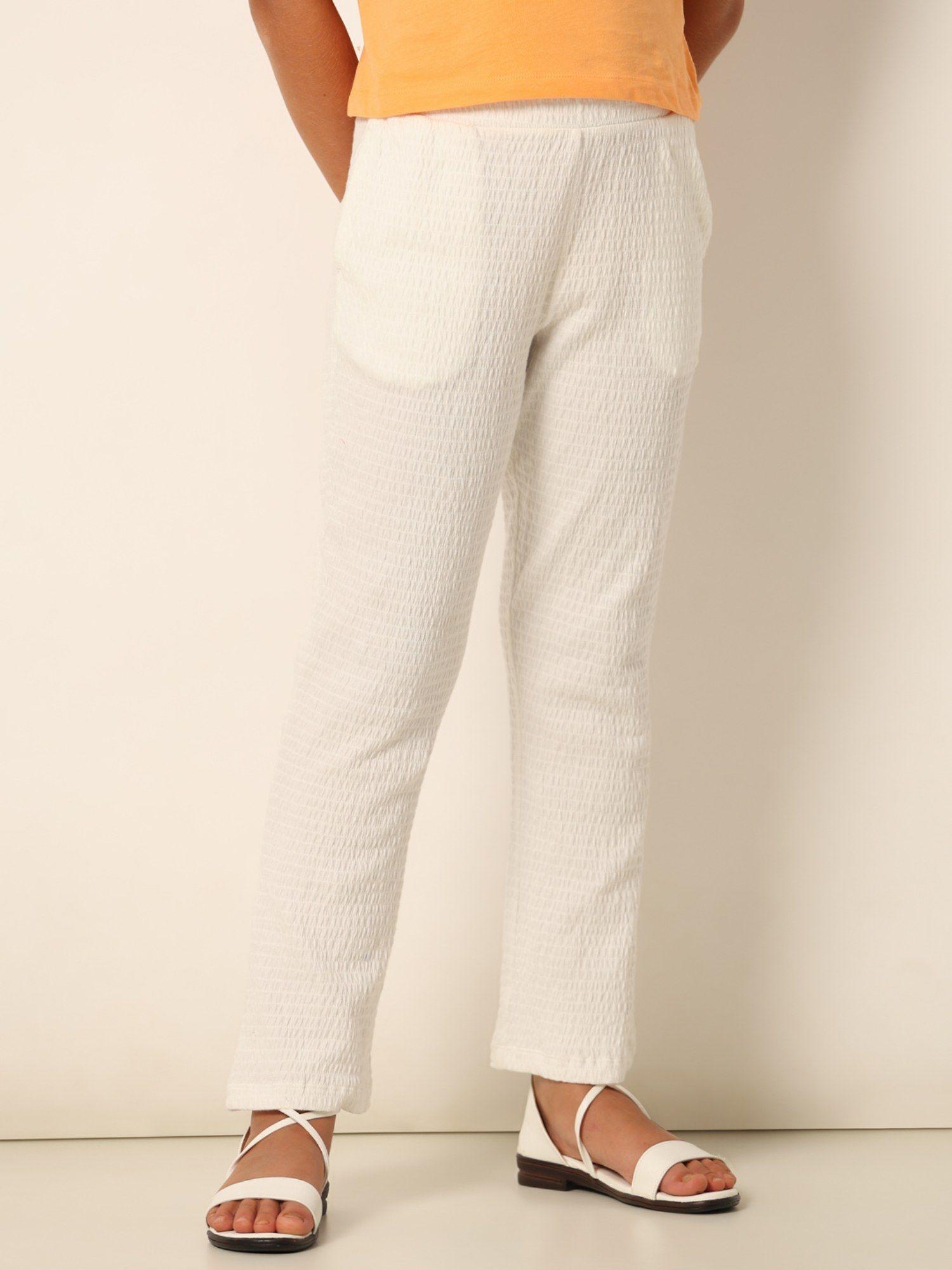 girls solid white pants