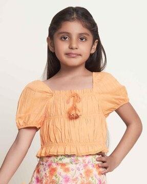 girls square-neck top with short sleeves