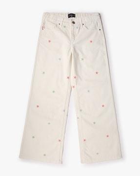 girls star embroidered wide jeans