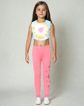 girls stars print leggings with elasticated waist
