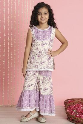 girls straight style cotton fabric kurti and sharara - purple