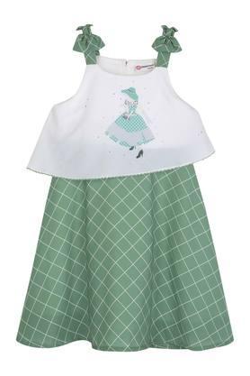 girls strappy neck check embellished layered dress - sea green