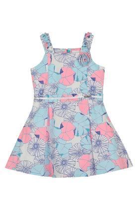 girls strappy neck printed pleated dress - blue