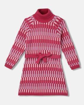 girls striped a-line dress with belt