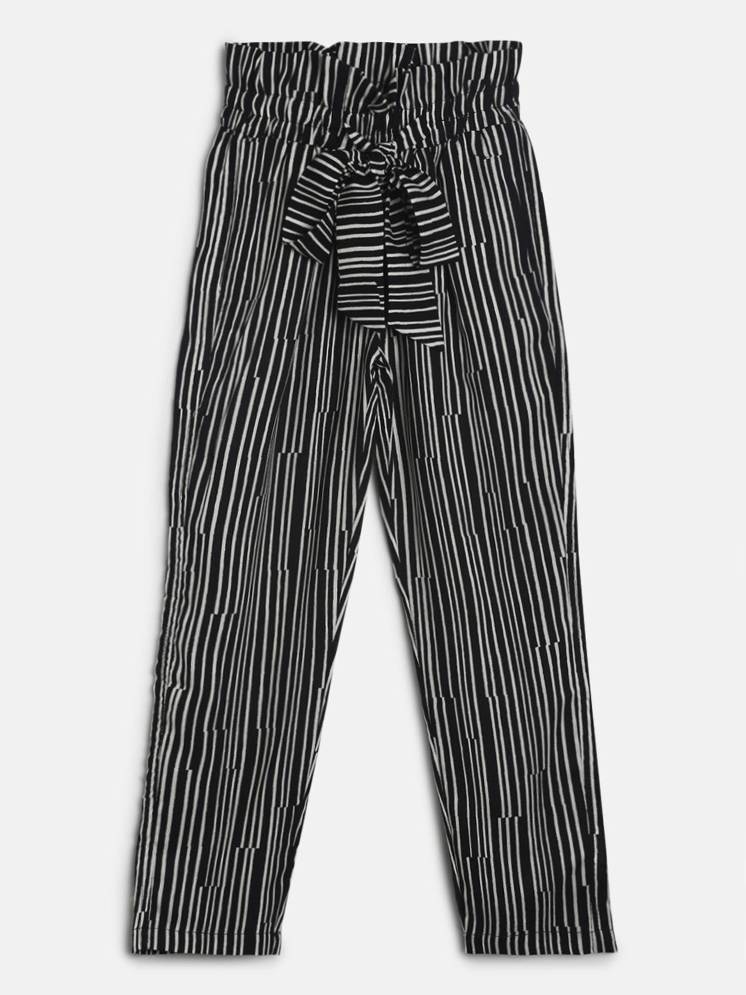 girls striped black rayon elasticated pants
