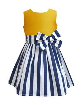 girls striped fit & flare dress with bow accent