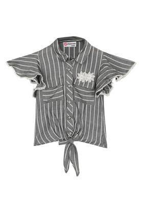 girls striped knotted shirt - grey
