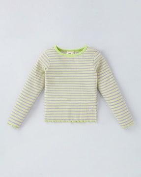 girls striped regular fit round-neck t-shirt