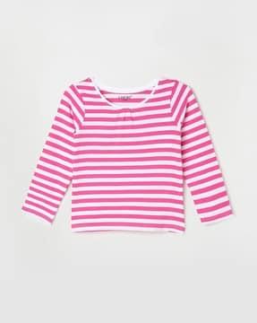 girls striped regular fit round-neck t-shirt