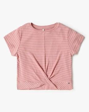 girls striped regular fit round-neck t-shirt