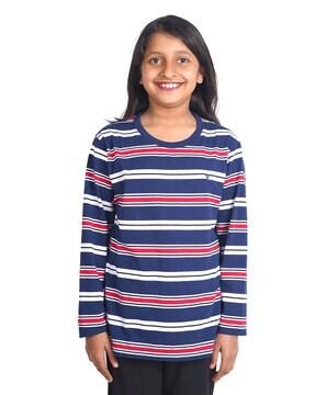 girls striped regular fit round-neck t-shirt