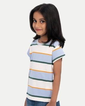 girls striped regular fit round-neck t-shirt