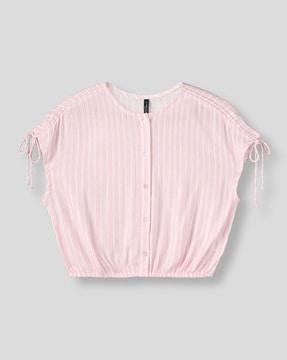 girls striped relaxed fit top with tie-up