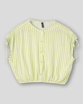 girls striped relaxed fit top with tie-up