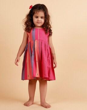 girls striped round-neck fit & flare dress