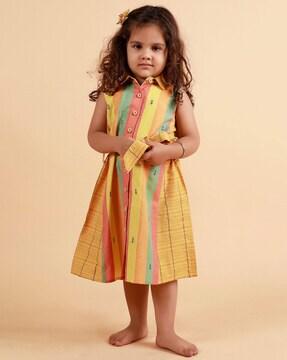 girls striped shirt dress with waist tie-up