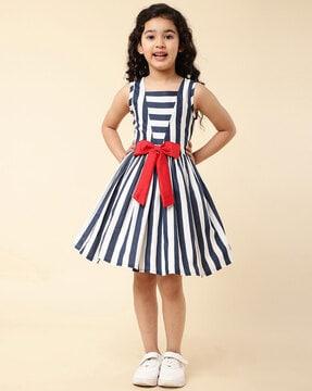 girls striped sleeveless fit & flare dress