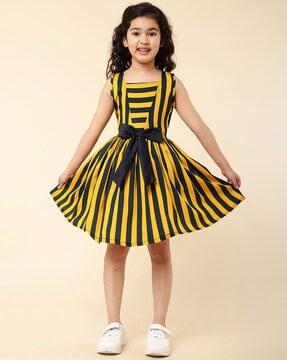 girls striped sleeveless fit & flare dress