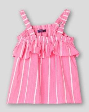 girls striped slim fit frilled top