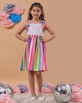 girls striped square-neck fit & flare dress dress