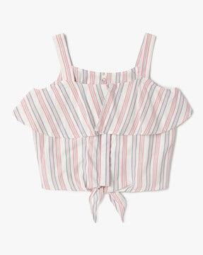 girls striped square-neck top