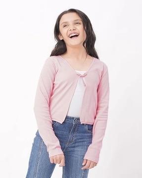 girls sustainable ribbed front tie-up top