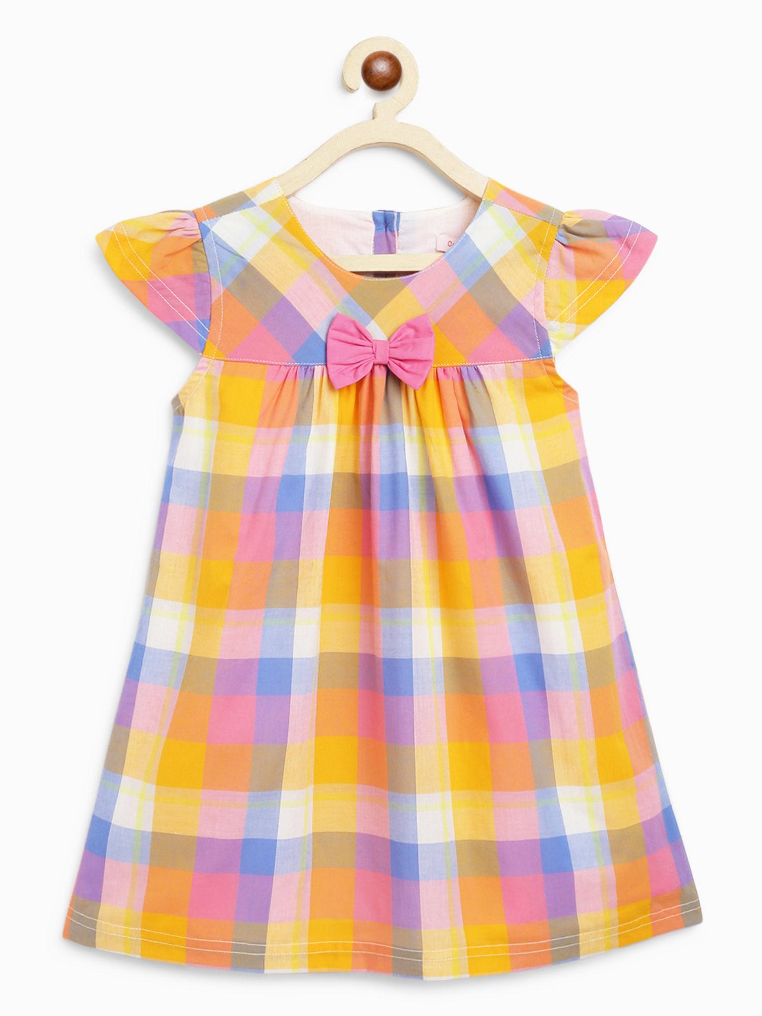 girls suzy dress with bow - pastel rainbow checks - multi color