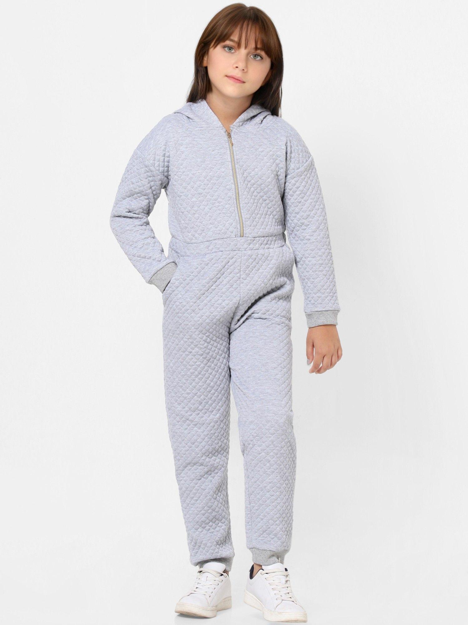 girls textured casual grey jumpsuit