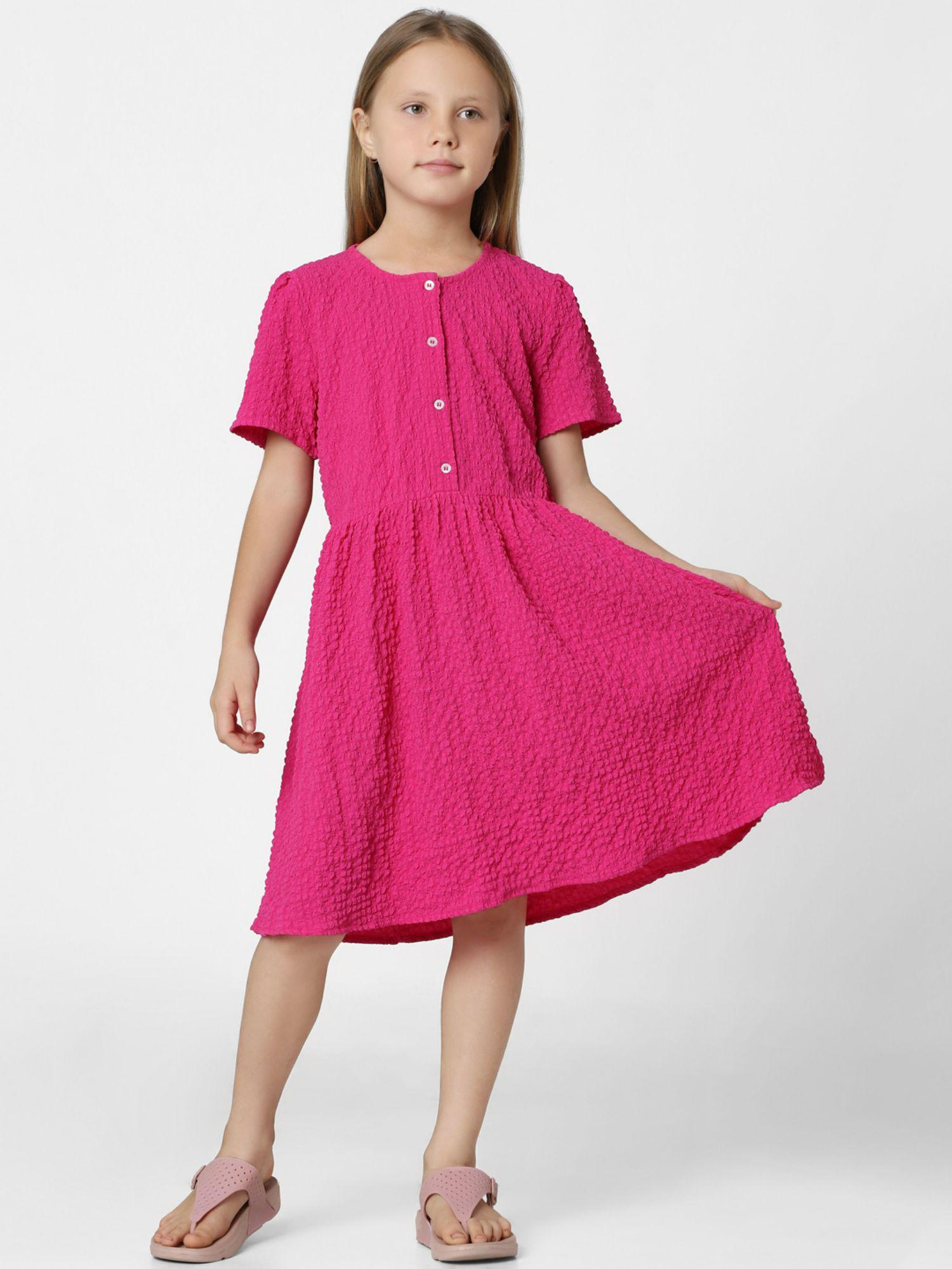 girls textured pink dress