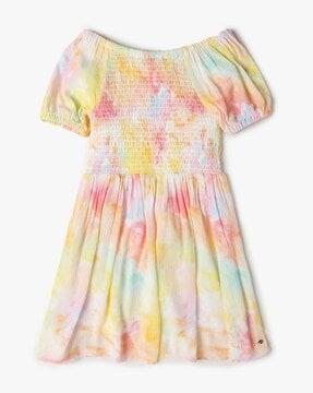 girls tie & dye fit & flare dress