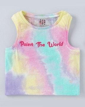 girls tie & dye print regular fit round-neck t-shirt