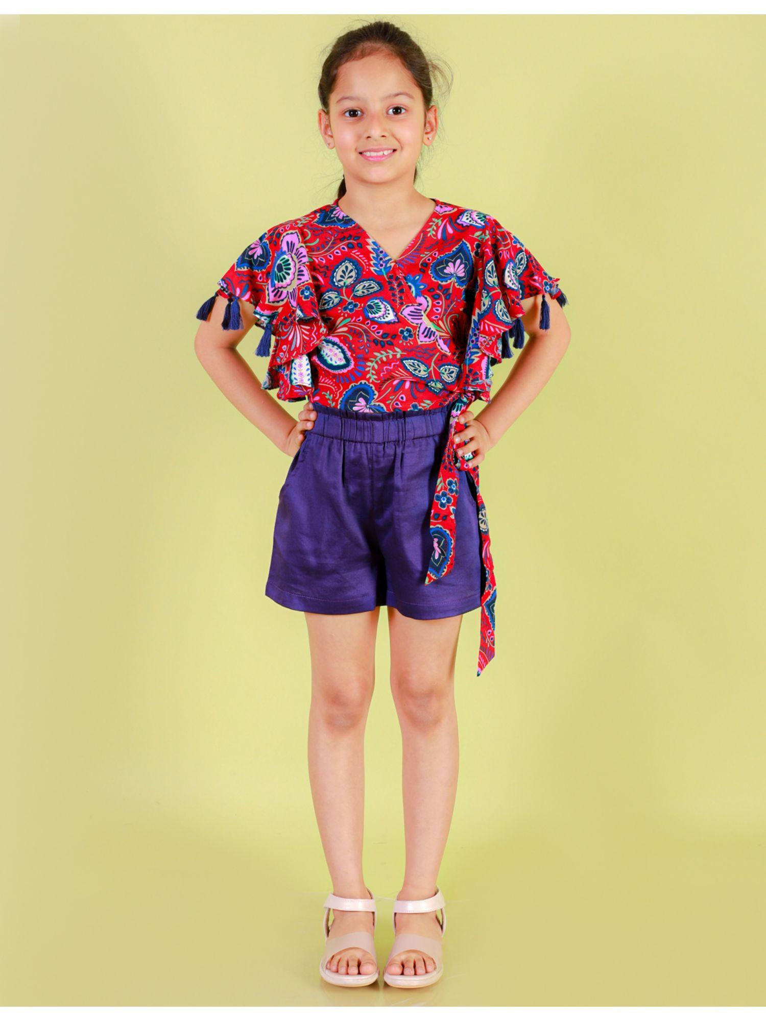girls top with shorts - purple co-ord (set of 2)