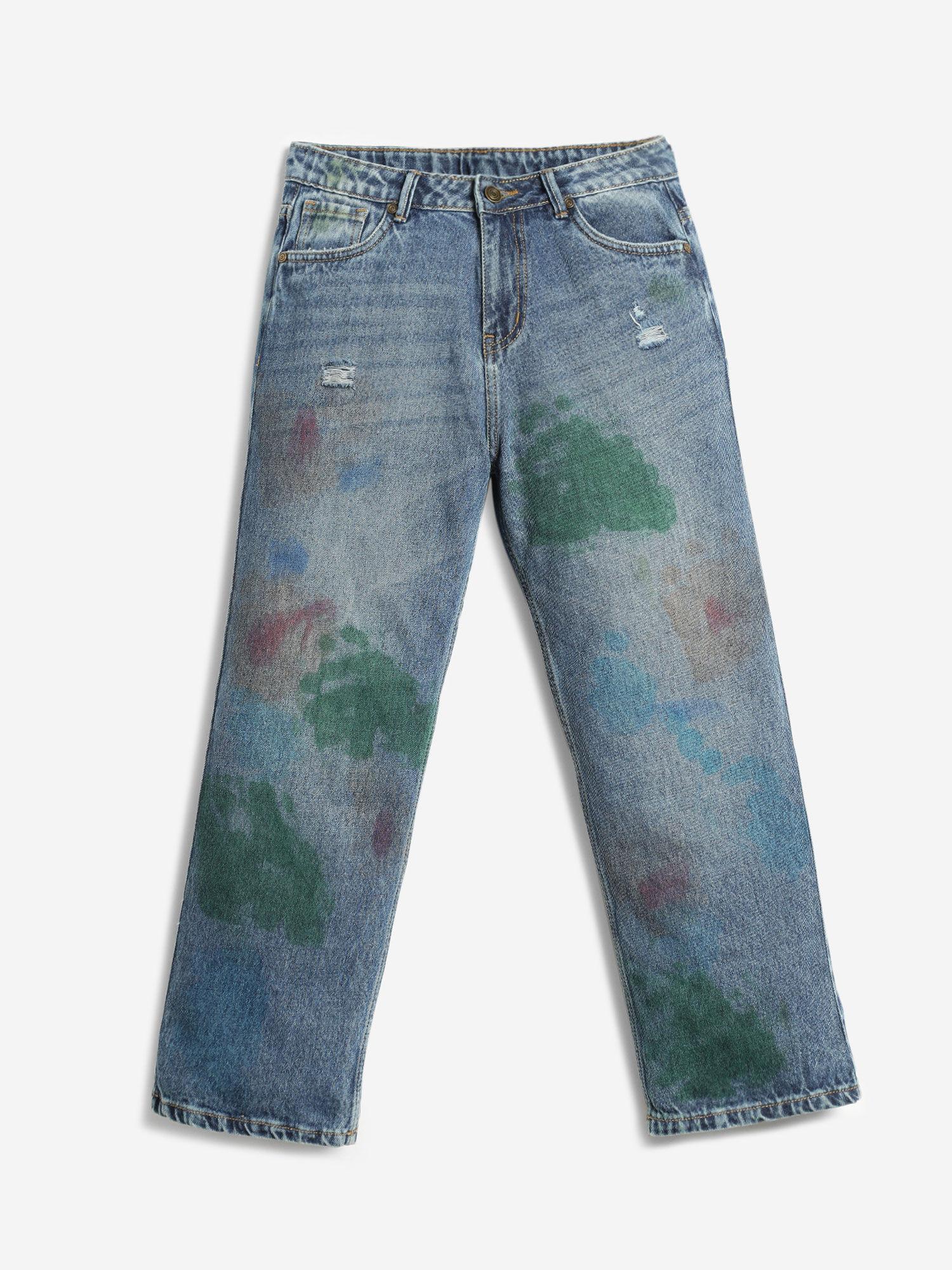 girls tye and dye denim jeans - medium blue