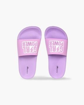 girls typographic embossed slip-on slides