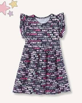 girls typographic print fit & flare dress