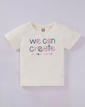 girls typographic print regular fit crew-neck t-shirt