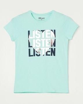 girls typographic print regular fit round-neck t-shirt