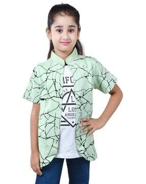 girls typographic print shrug with t-shirt