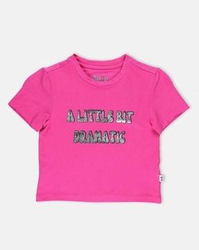 girls typographic t-shirt with crew neck