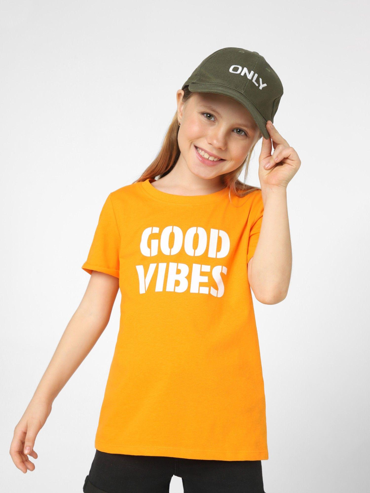 girls typography orange t-shirt