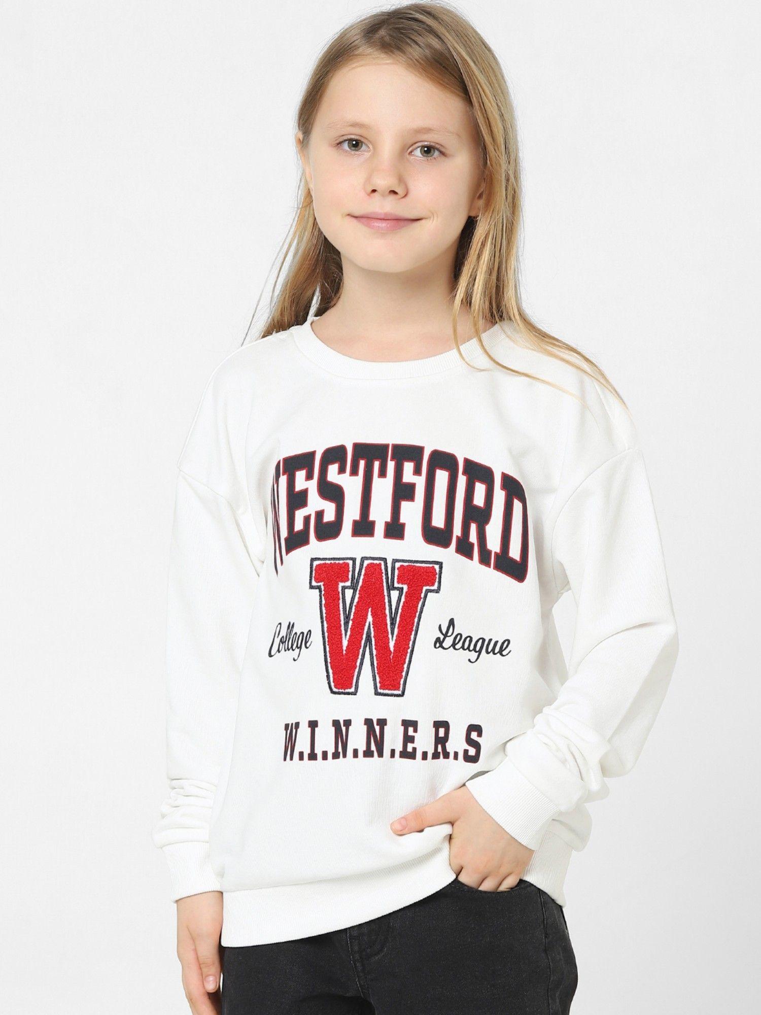 girls typography white sweatshirt