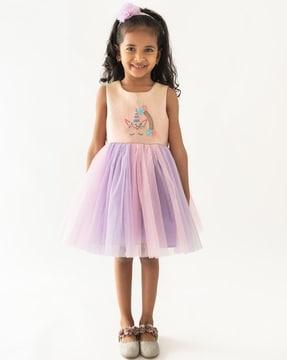 girls unicorn embellished fit & flare dress