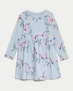 girls unicorn print cotton a-line dress