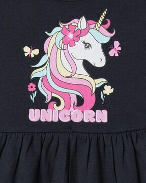 girls unicorn print fit & flare dress
